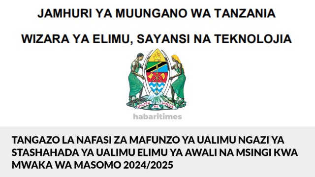 Nafasi za Mafunzo ya Ualimu 20242025 - Wizara ya Elimu Tanzania