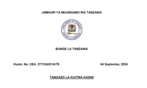 Walioitwa Kazini Bunge La Tanzania – Utumishi 2024